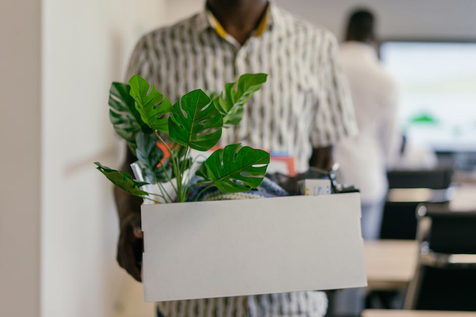 Person carrying a box out of an office representing business migration and switching platforms
