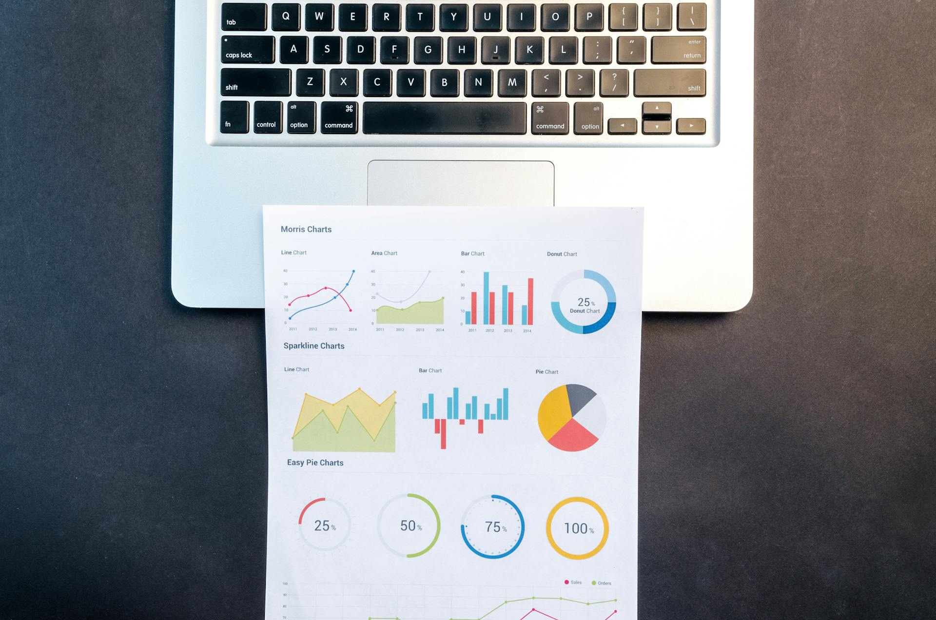 Business analytics data charts on laptop showing cost comparison