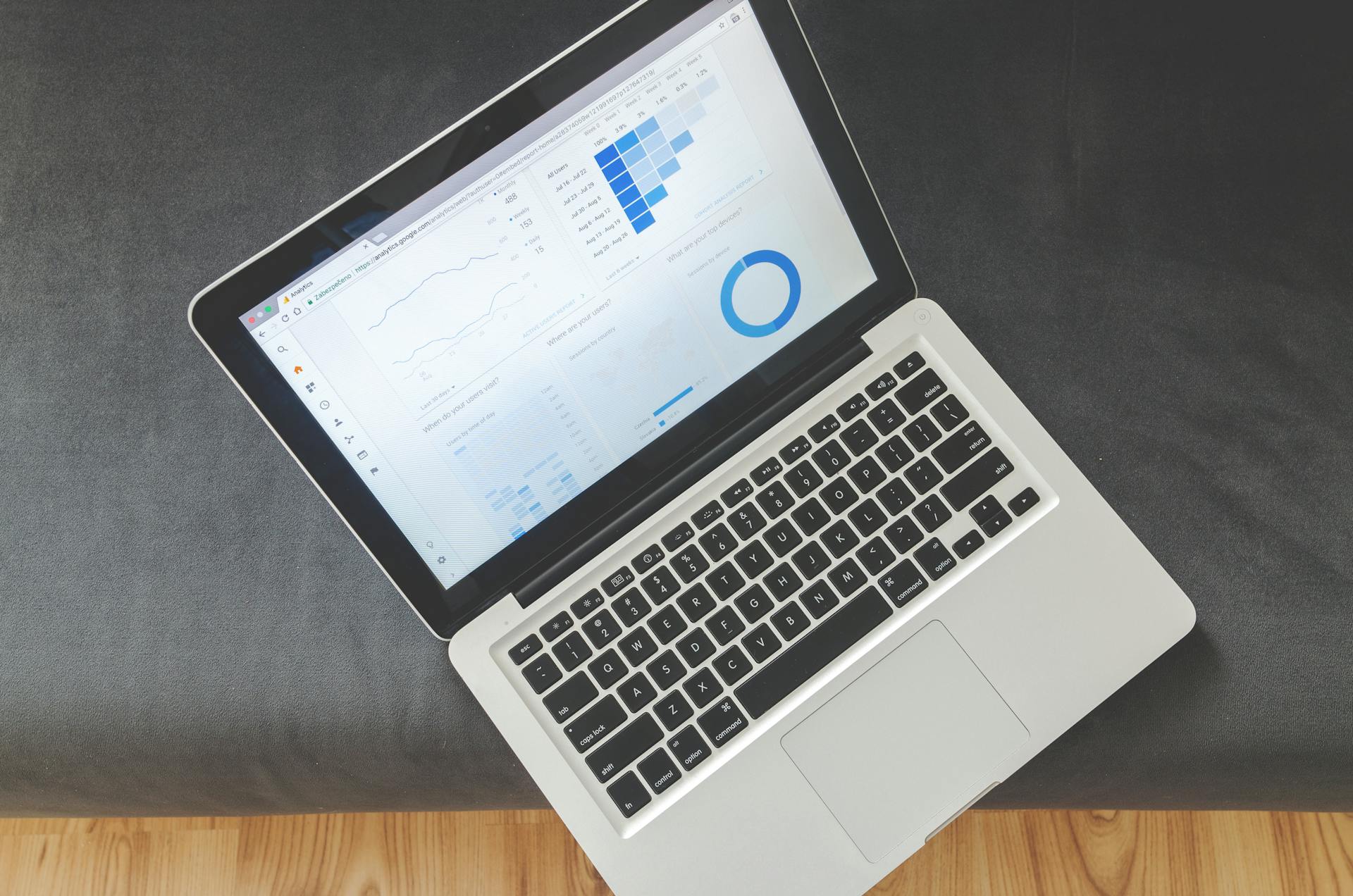 Laptop displaying data visualizations and charts